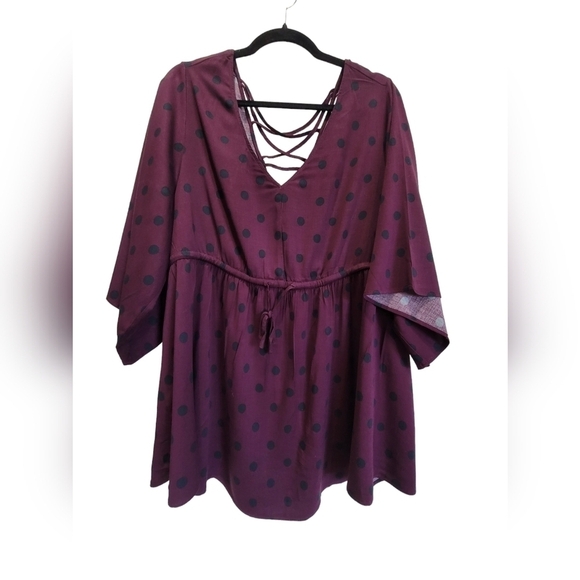 TORRID 3X Polka Dot V Neck Razor Back Drawstring Tunic - Picture 1 of 8